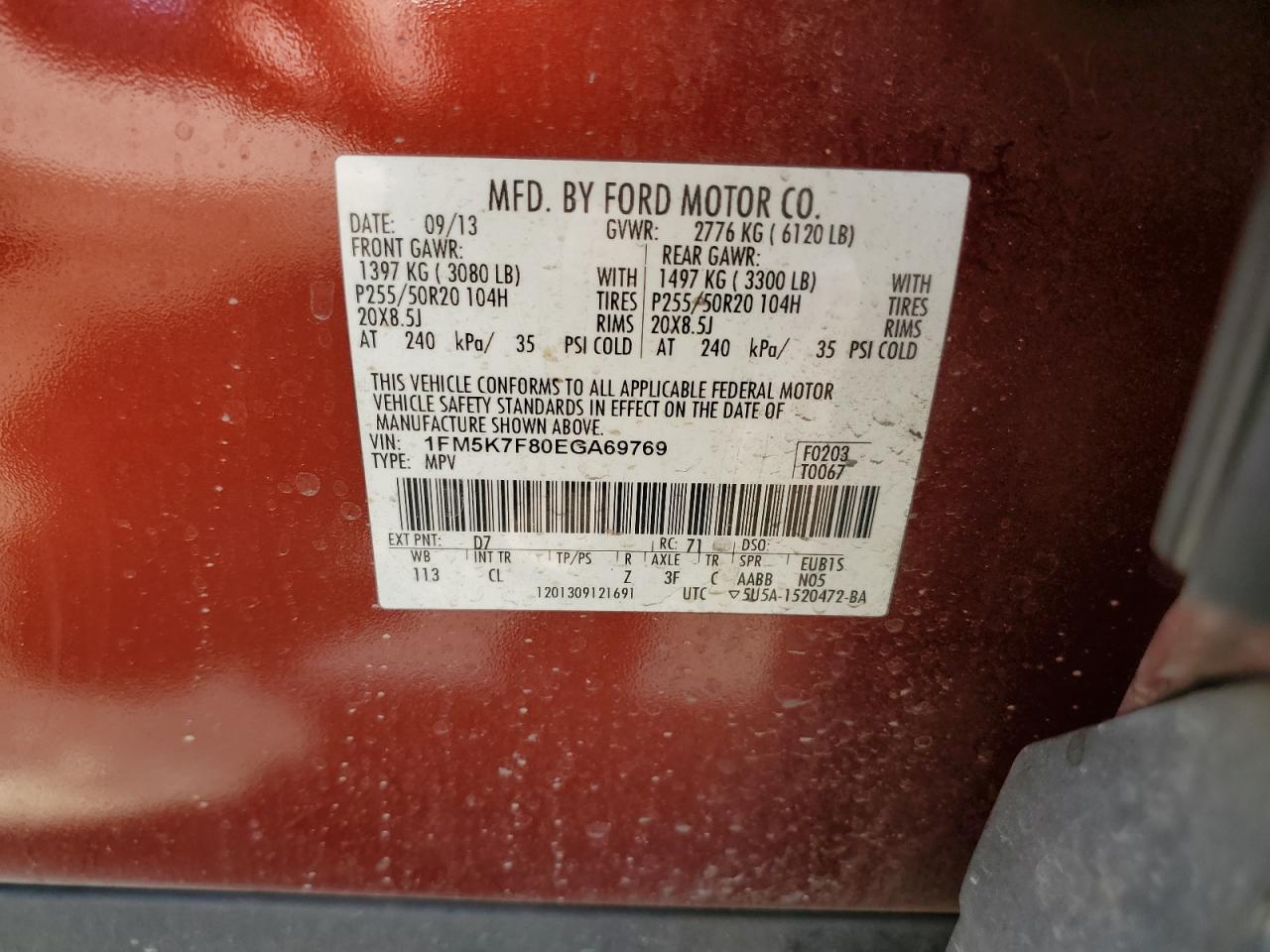 1FM5K7F80EGA69769 2014 Ford Explorer Limited