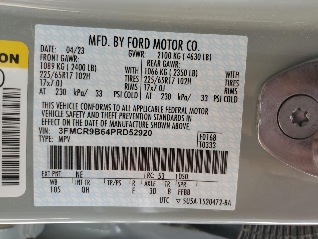 3FMCR9B64PRD52920 2023 Ford Bronco Sport Big Bend