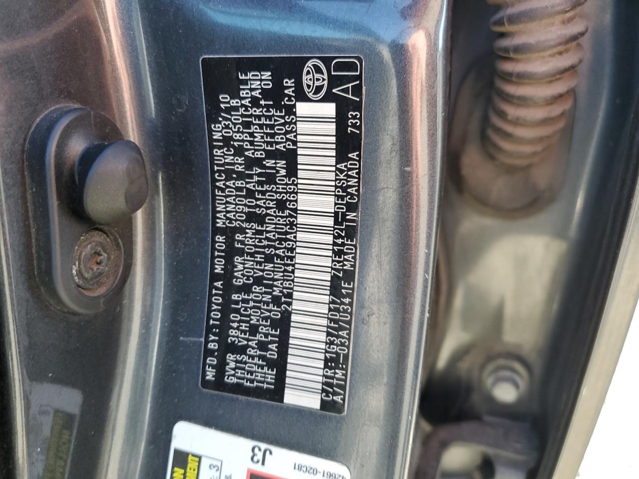 2T1BU4EE9AC376695 2010 Toyota Corolla Base