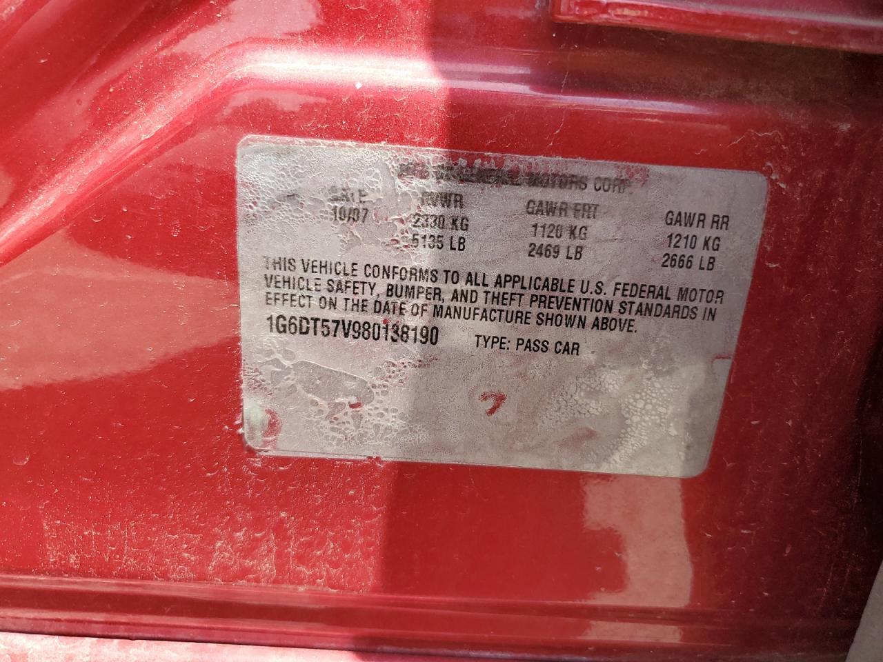 1G6DT57V980138190 2008 Cadillac Cts Hi Feature V6