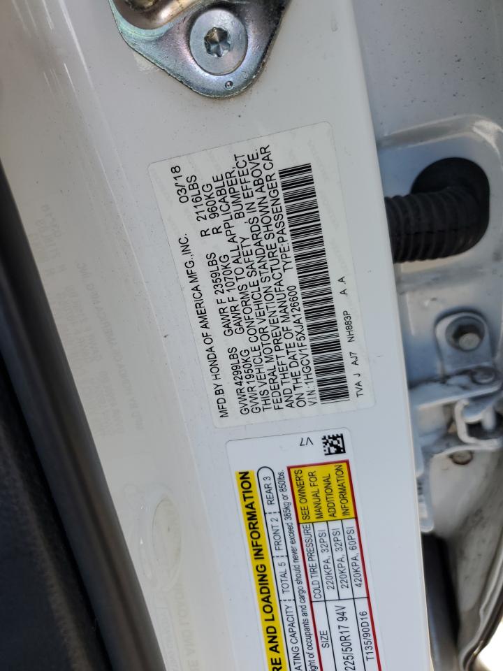 1HGCV1F5XJA126600 2018 Honda Accord Exl