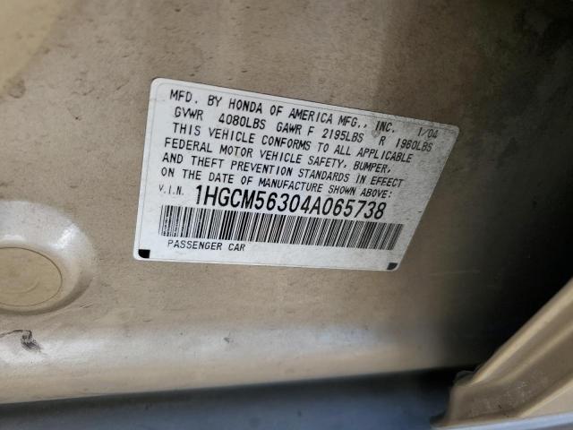 2004 Honda Accord Lx VIN: 1HGCM56304A065738 Lot: 55172404