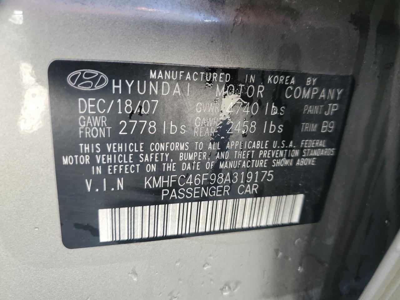 KMHFC46F98A319175 2008 Hyundai Azera Se