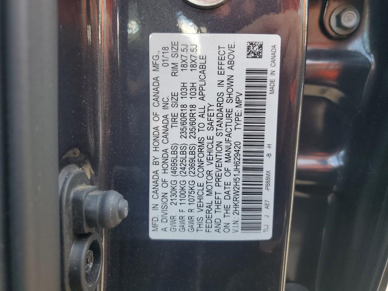 2HKRW2H51JH629420 2018 Honda Cr-V Ex