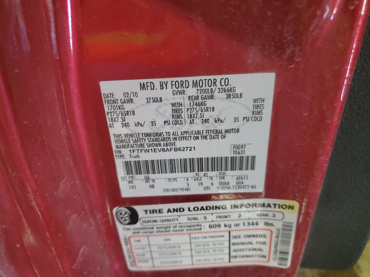 1FTFW1EV8AFB62721 2010 Ford F150 Supercrew