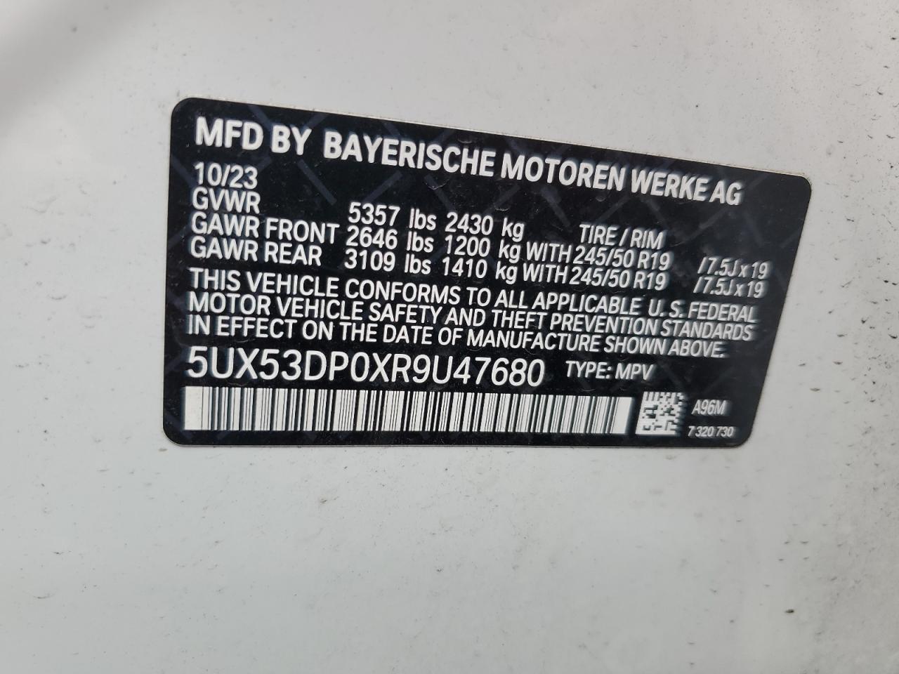 2024 BMW X3 xDrive30I vin: 5UX53DP0XR9U47680