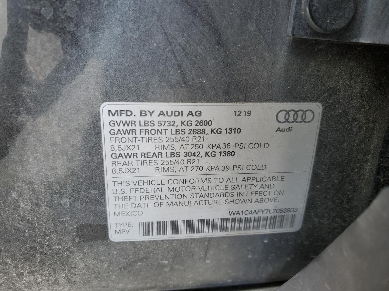 WA1C4AFY7L2053933 2020 Audi Sq5 Prestige