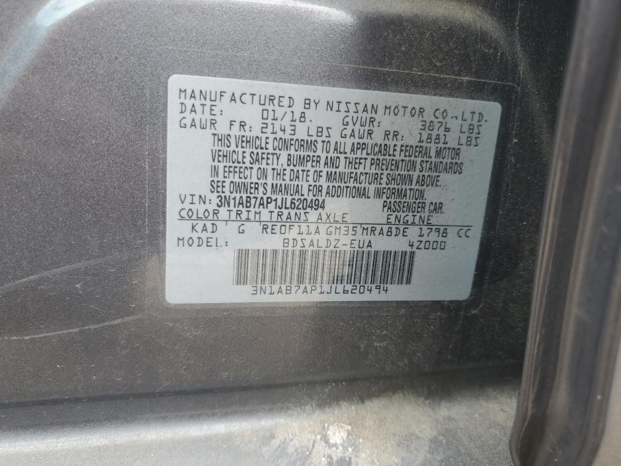 3N1AB7AP1JL620494 2018 Nissan Sentra S