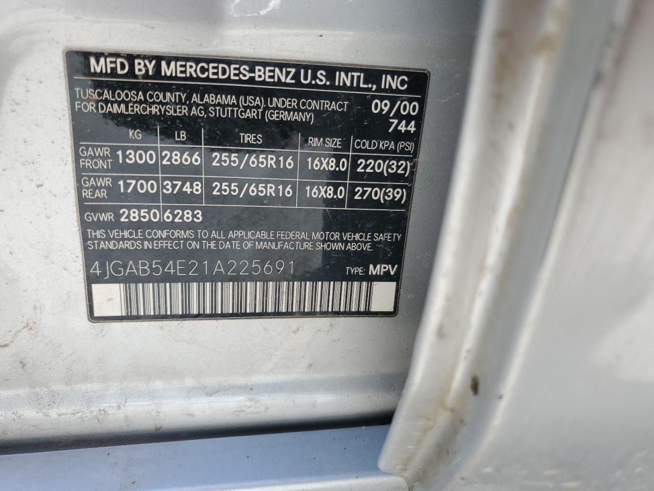 4JGAB54E21A225691 2001 Mercedes-Benz Ml 320