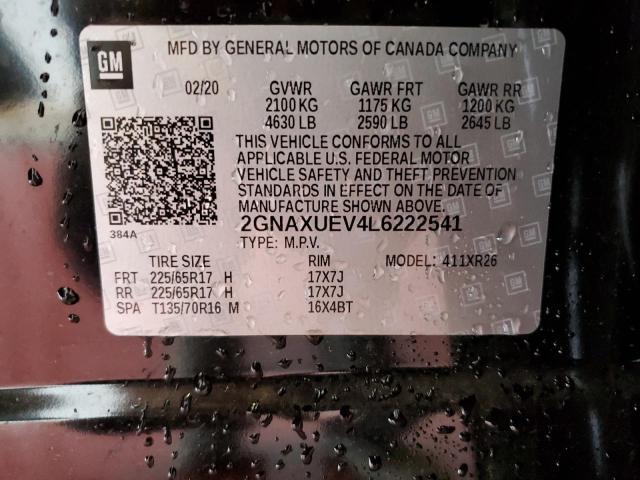 2020 Chevrolet Equinox Lt VIN: 2GNAXUEV4L6222541 Lot: 52925354