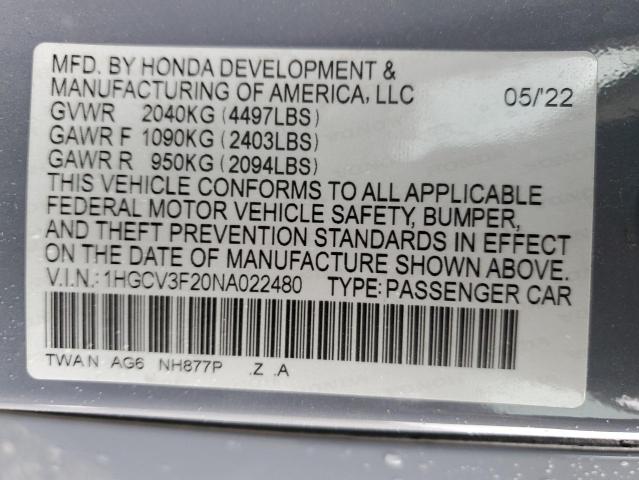 1HGCV3F20NA022480 Honda Accord HYB 12