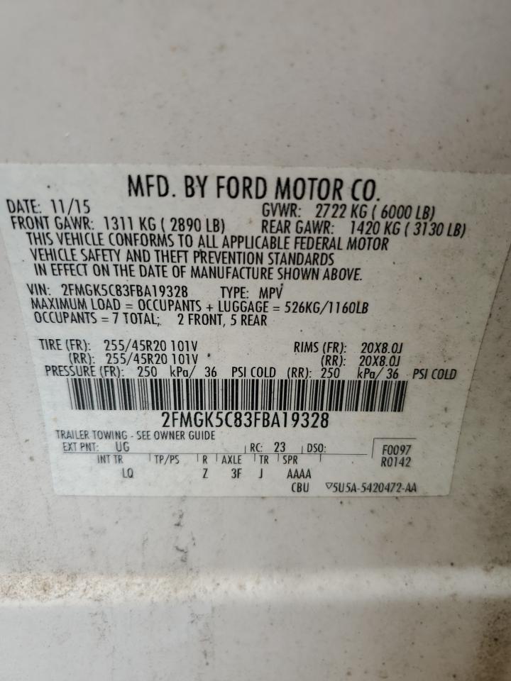 2FMGK5C83FBA19328 2015 Ford Flex Sel