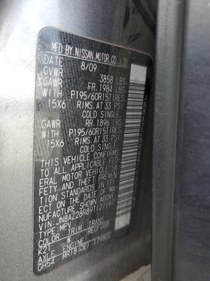 JN8AZ28R89T127197 2009 Nissan Cube Base