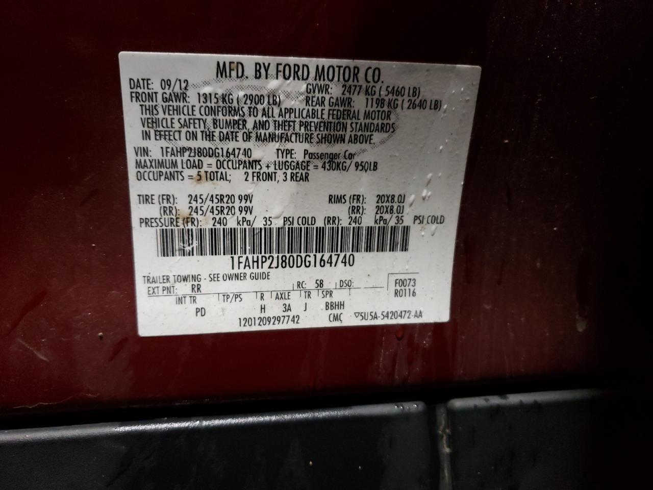 1FAHP2J80DG164740 2013 Ford Taurus Limited