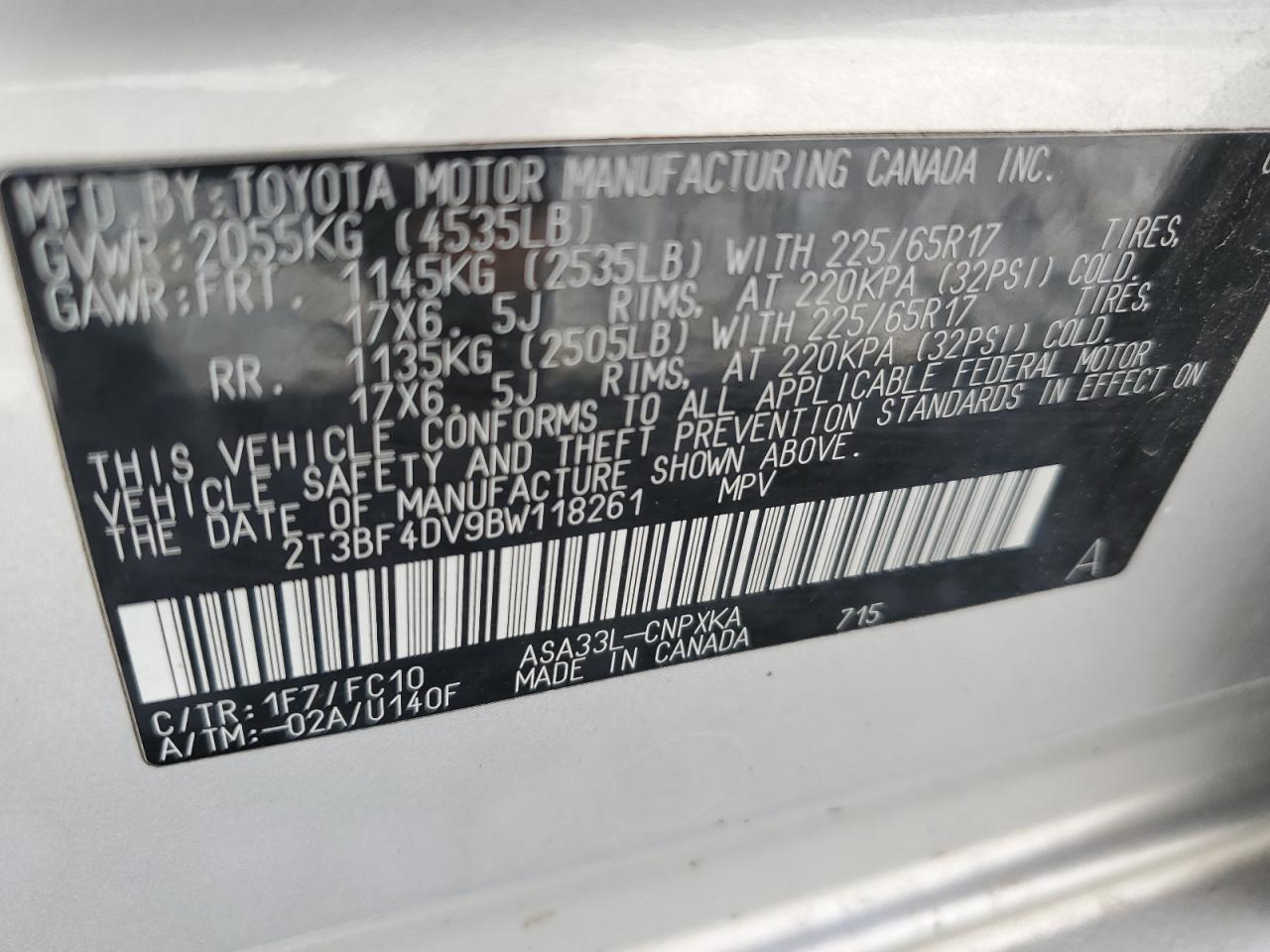 2T3BF4DV9BW118261 2011 Toyota Rav4