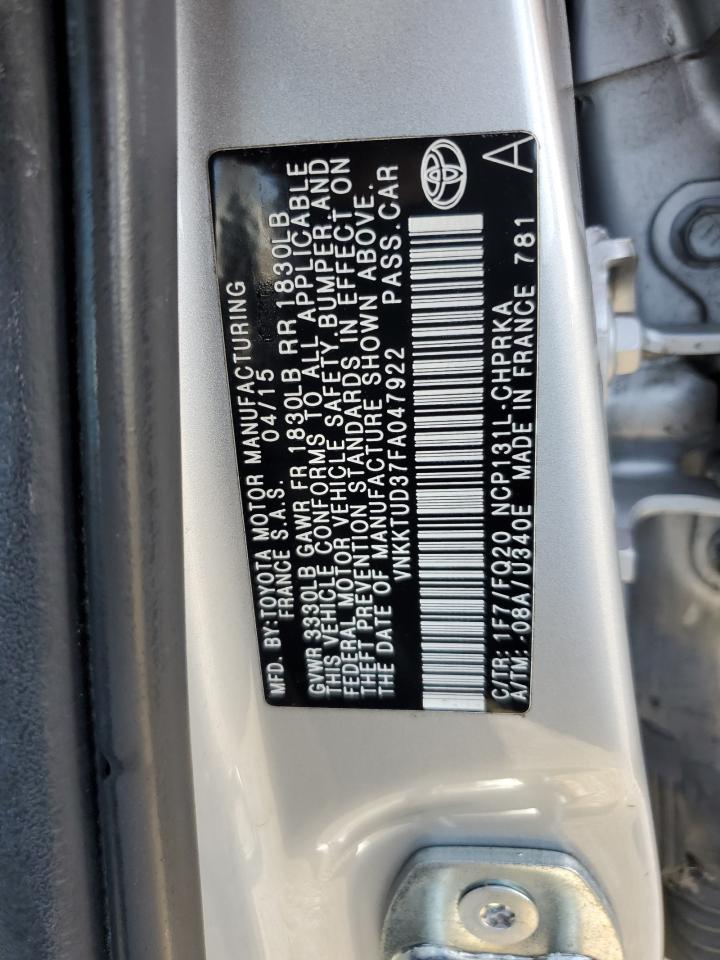 VNKKTUD37FA047922 2015 Toyota Yaris