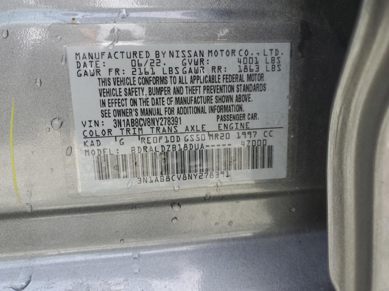 3N1AB8CV8NY278391 2022 Nissan Sentra Sv