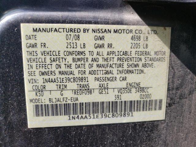 2009 Nissan Maxima S VIN: 1N4AA51E39C809891 Lot: 56953284