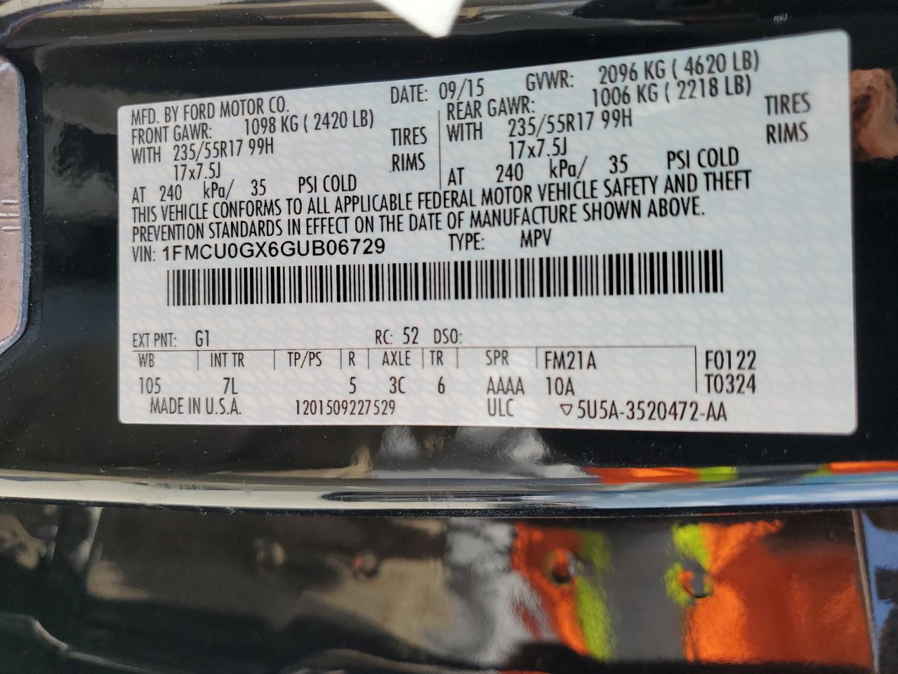 1FMCU0GX6GUB06729 2016 Ford Escape Se