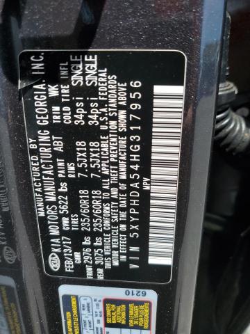 2017 Kia Sorento Ex VIN: 5XYPHDA54HG317956 Lot: 55258374