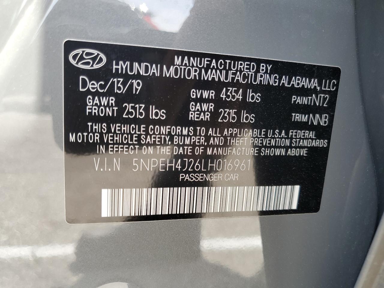 5NPEH4J26LH016961 2020 Hyundai Sonata Limited