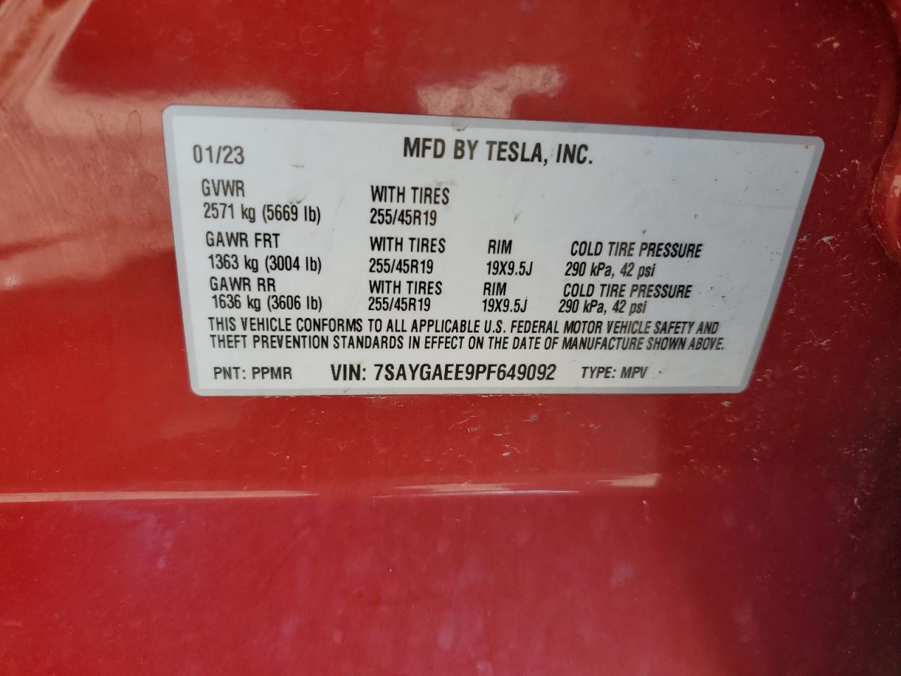 7SAYGAEE9PF649092 2023 Tesla Model Y