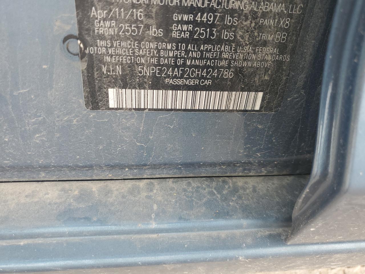 5NPE24AF2GH424786 2016 Hyundai Sonata Se