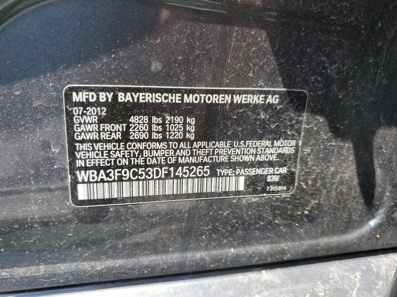 WBA3F9C53DF145265 2013 BMW Activehybrid 3