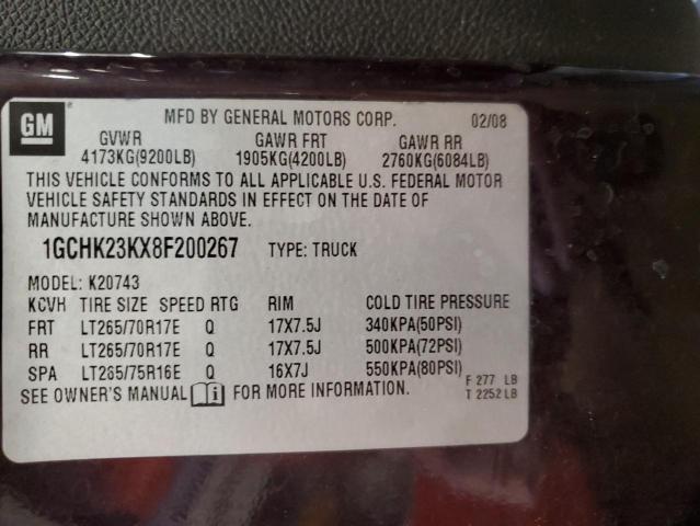 2008 Chevrolet Silverado K2500 Heavy Duty VIN: 1GCHK23KX8F200267 Lot: 55665944