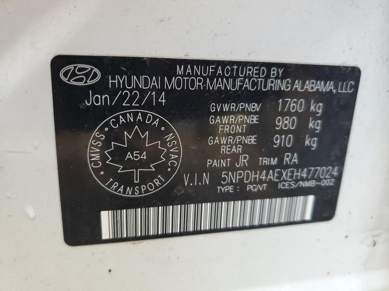 5NPDH4AEXEH477024 2014 Hyundai Elantra Se