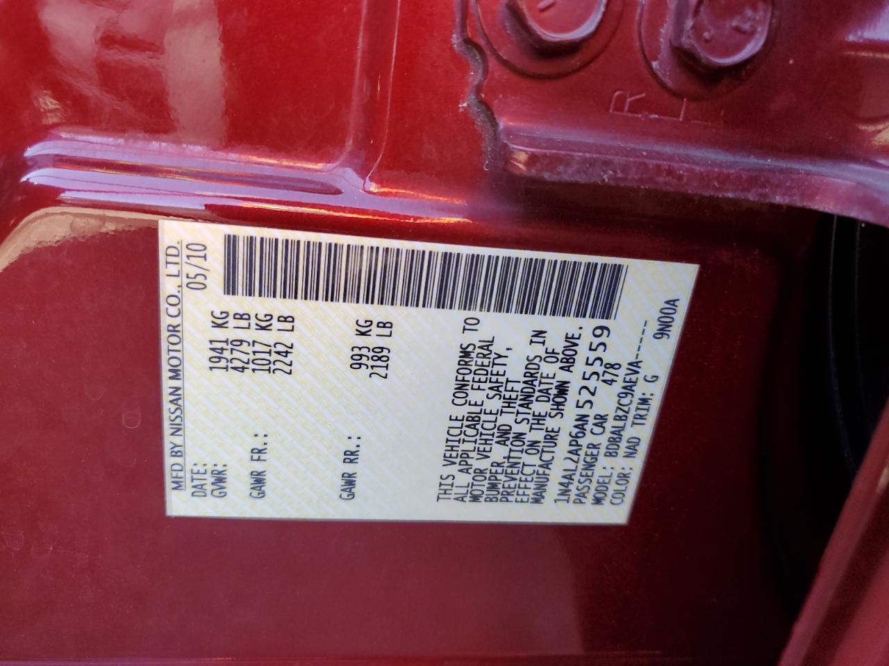 1N4AL2AP6AN525559 2010 Nissan Altima Base