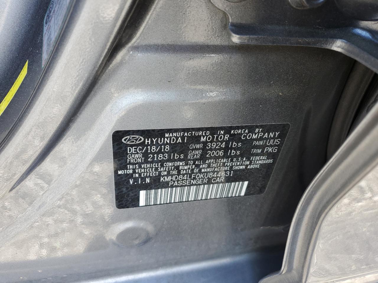 KMHD84LF0KU844631 2019 Hyundai Elantra Sel