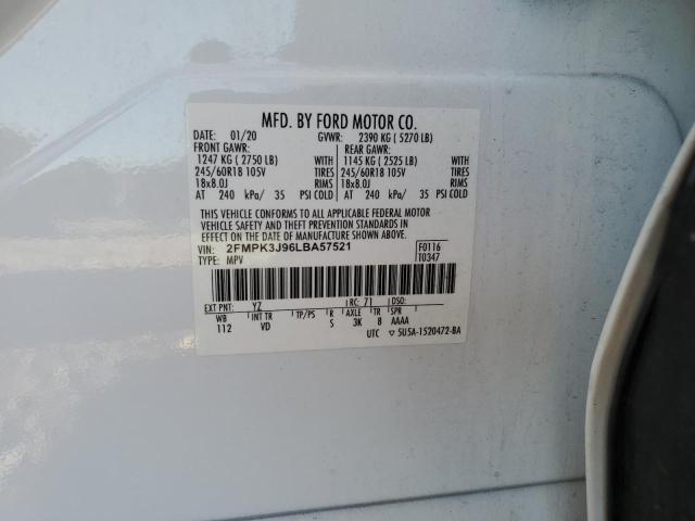 2020 Ford Edge Sel VIN: 2FMPK3J96LBA57521 Lot: 53642714