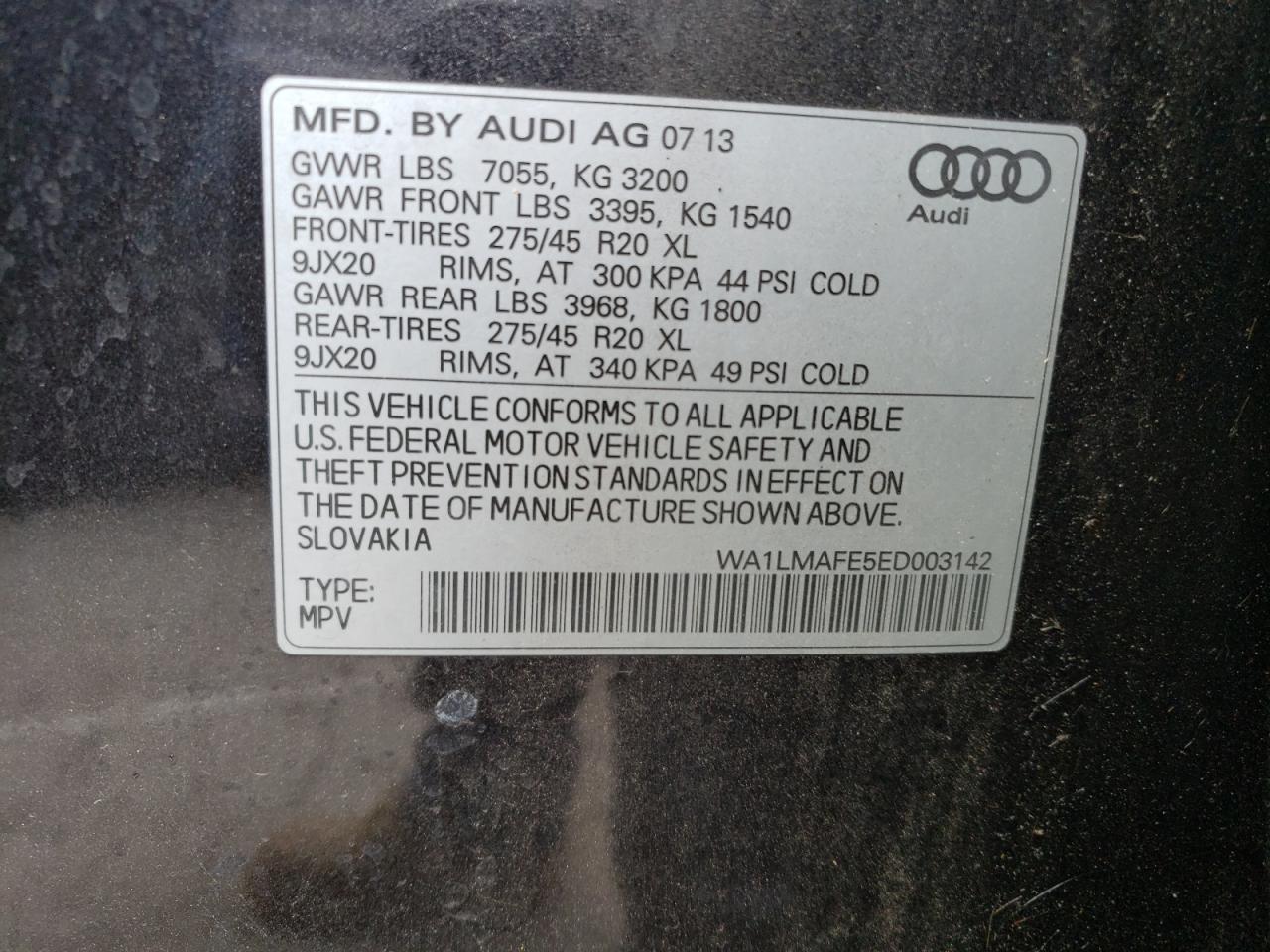 WA1LMAFE5ED003142 2014 Audi Q7 Premium Plus