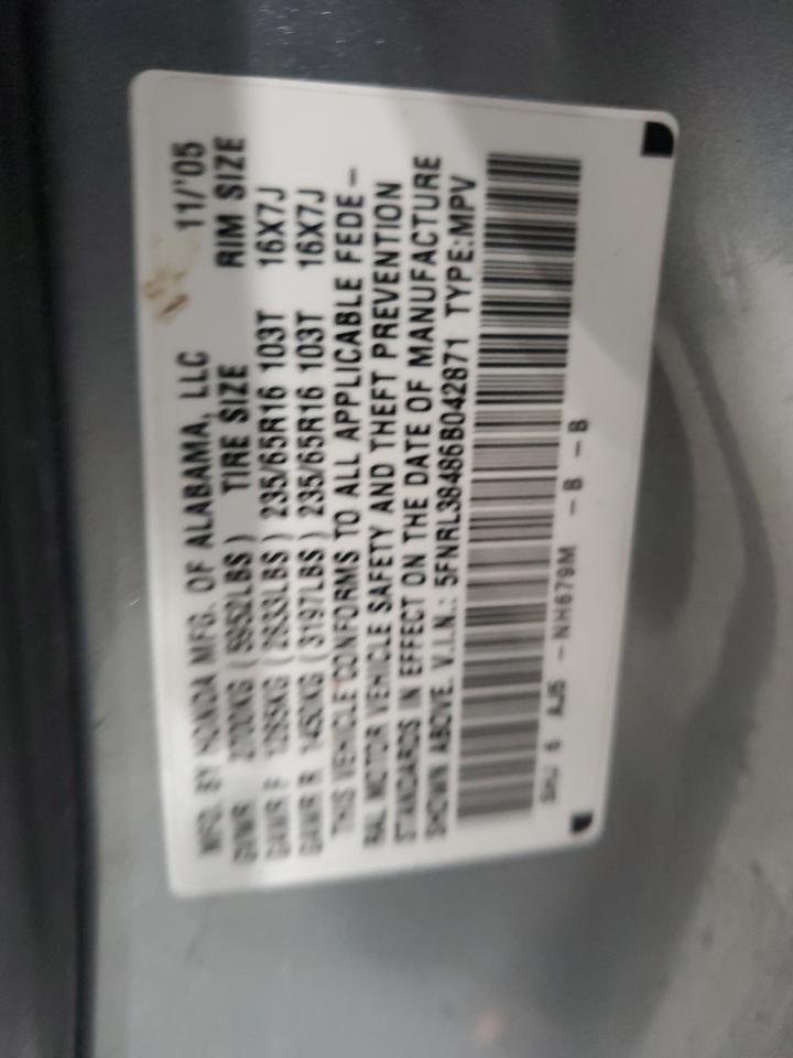 5FNRL38486B042871 2006 Honda Odyssey Ex