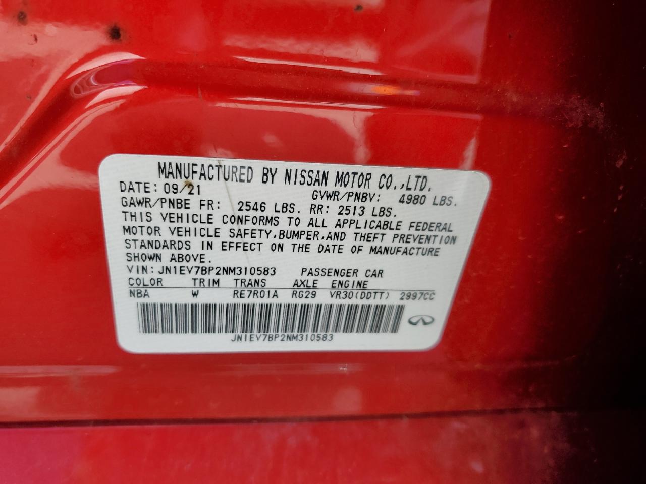 JN1EV7BP2NM310583 2022 Infiniti Q50 Luxe