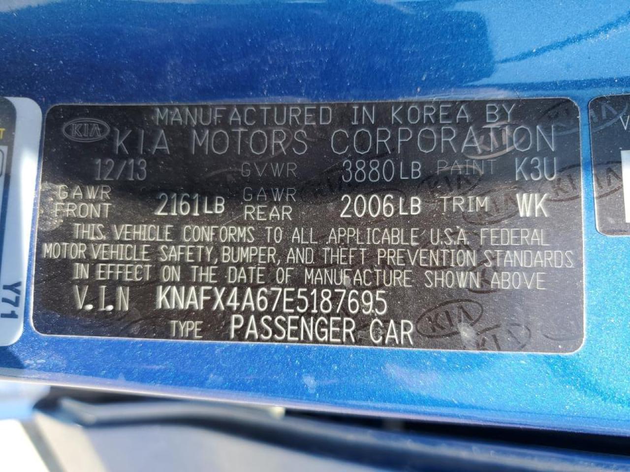 KNAFX4A67E5187695 2014 Kia Forte Lx