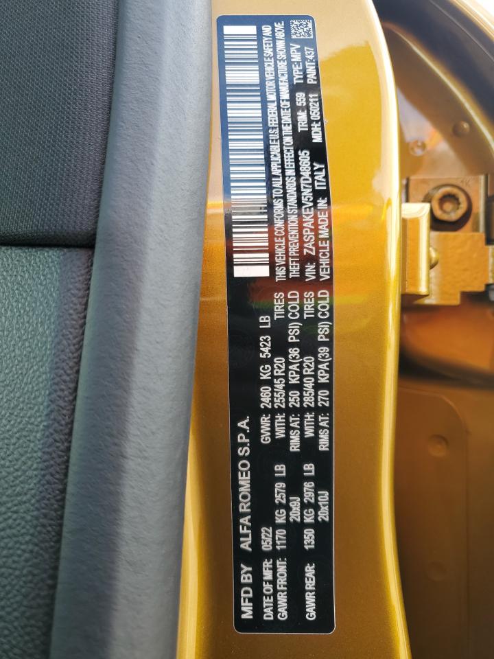 ZASPAKEV5N7D48605 2022 Alfa Romeo Stelvio Quadrifoglio