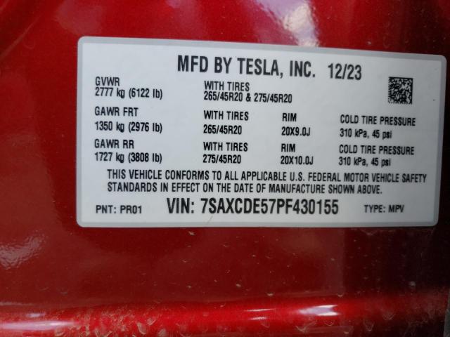 2023 Tesla Model X VIN: 7SAXCDE57PF430155 Lot: 55849924