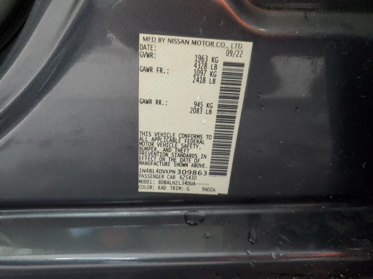 1N4BL4DVXPN309863 2023 Nissan Altima Sv