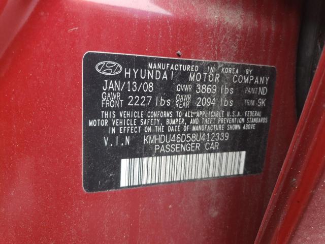 2008 Hyundai Elantra Gls VIN: KMHDU46D58U412339 Lot: 55024524