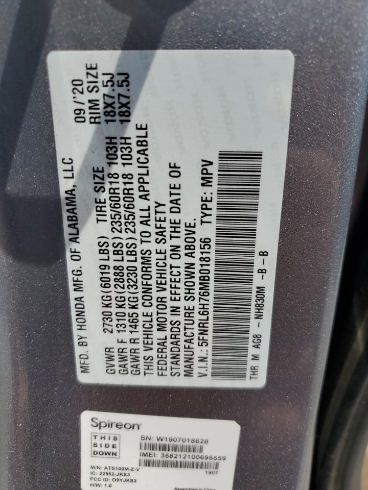 5FNRL6H76MB018156 2021 Honda Odyssey Exl