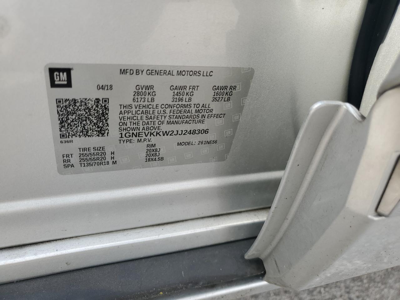 1GNEVKKW2JJ248306 2018 Chevrolet Traverse High Country