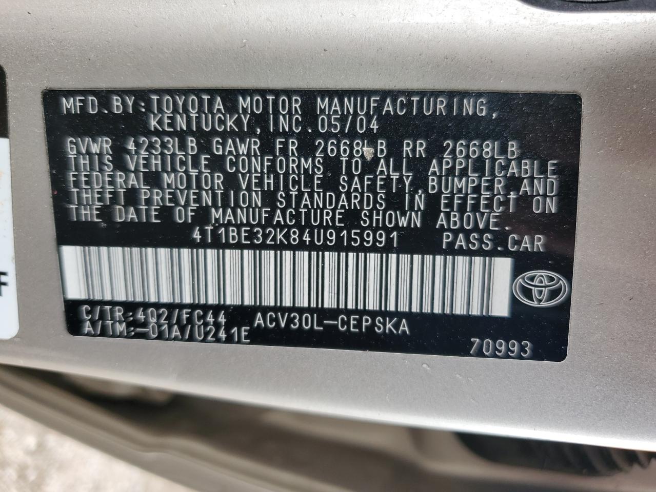 4T1BE32K84U915991 2004 Toyota Camry Le