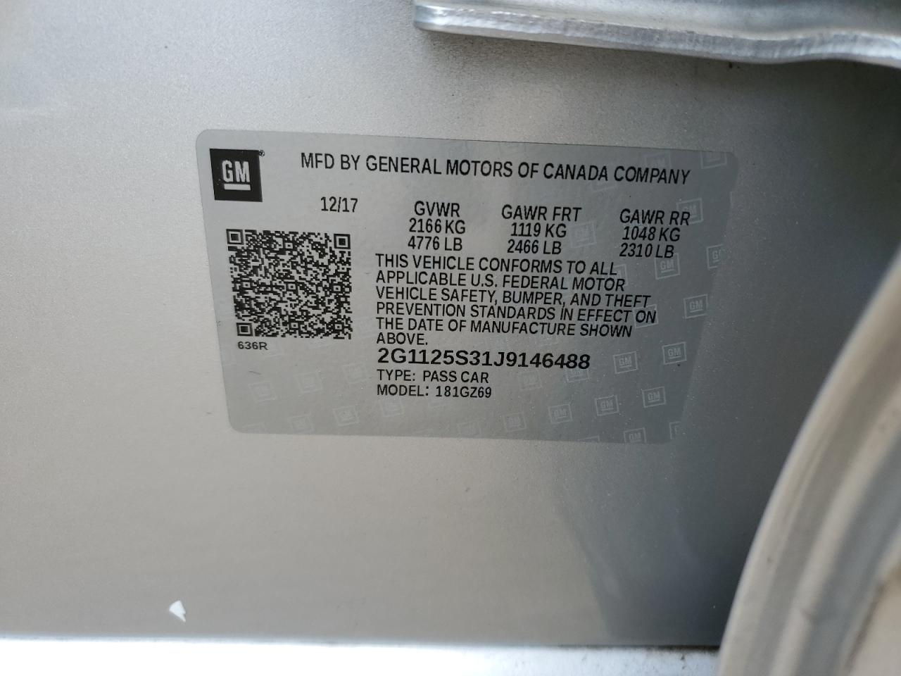 2G1125S31J9146488 2018 Chevrolet Impala Premier