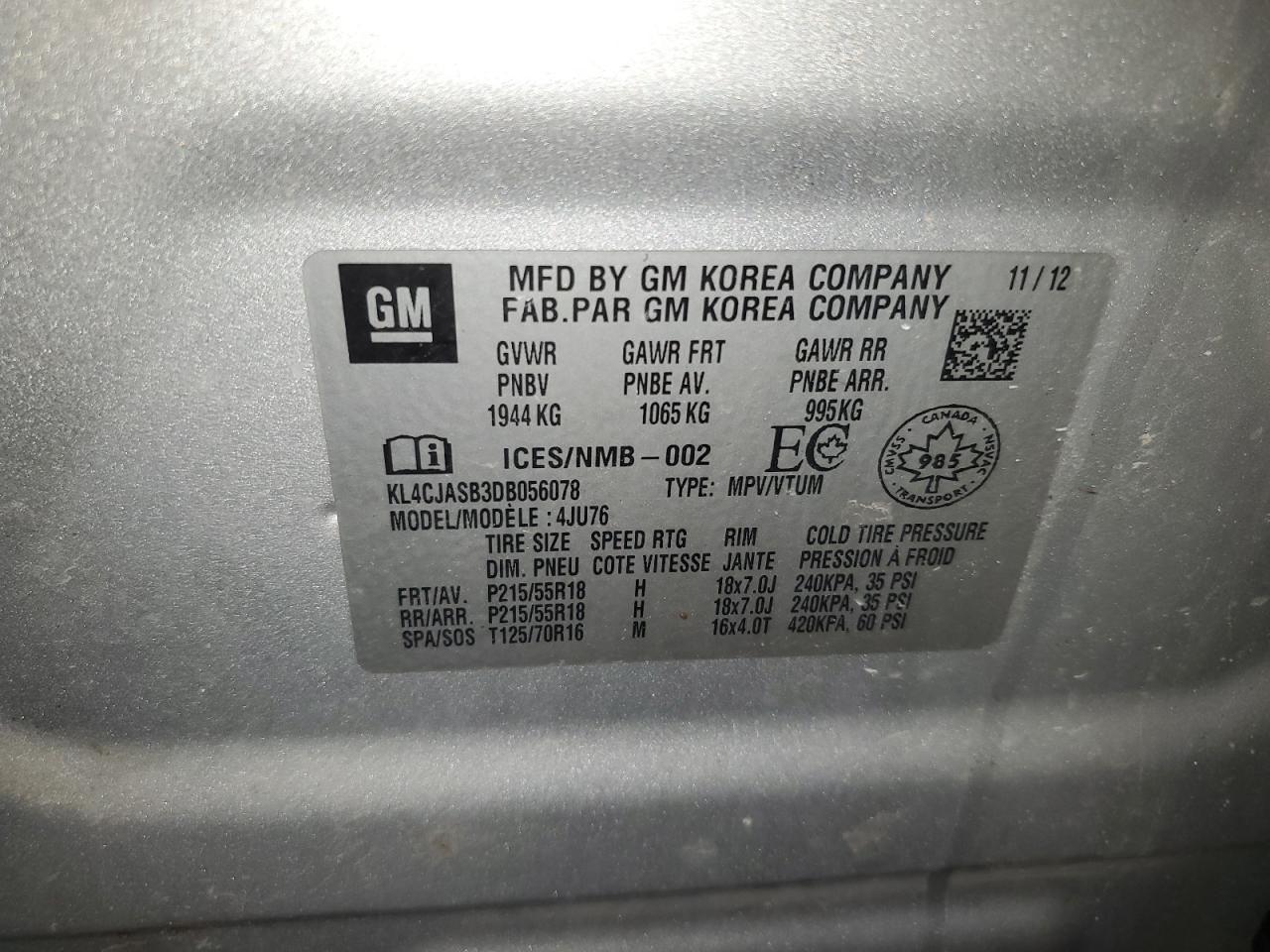 KL4CJASB3DB056078 2013 Buick Encore