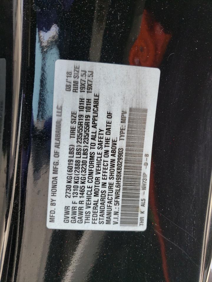 5FNRL6H98KB029903 2019 Honda Odyssey Elite