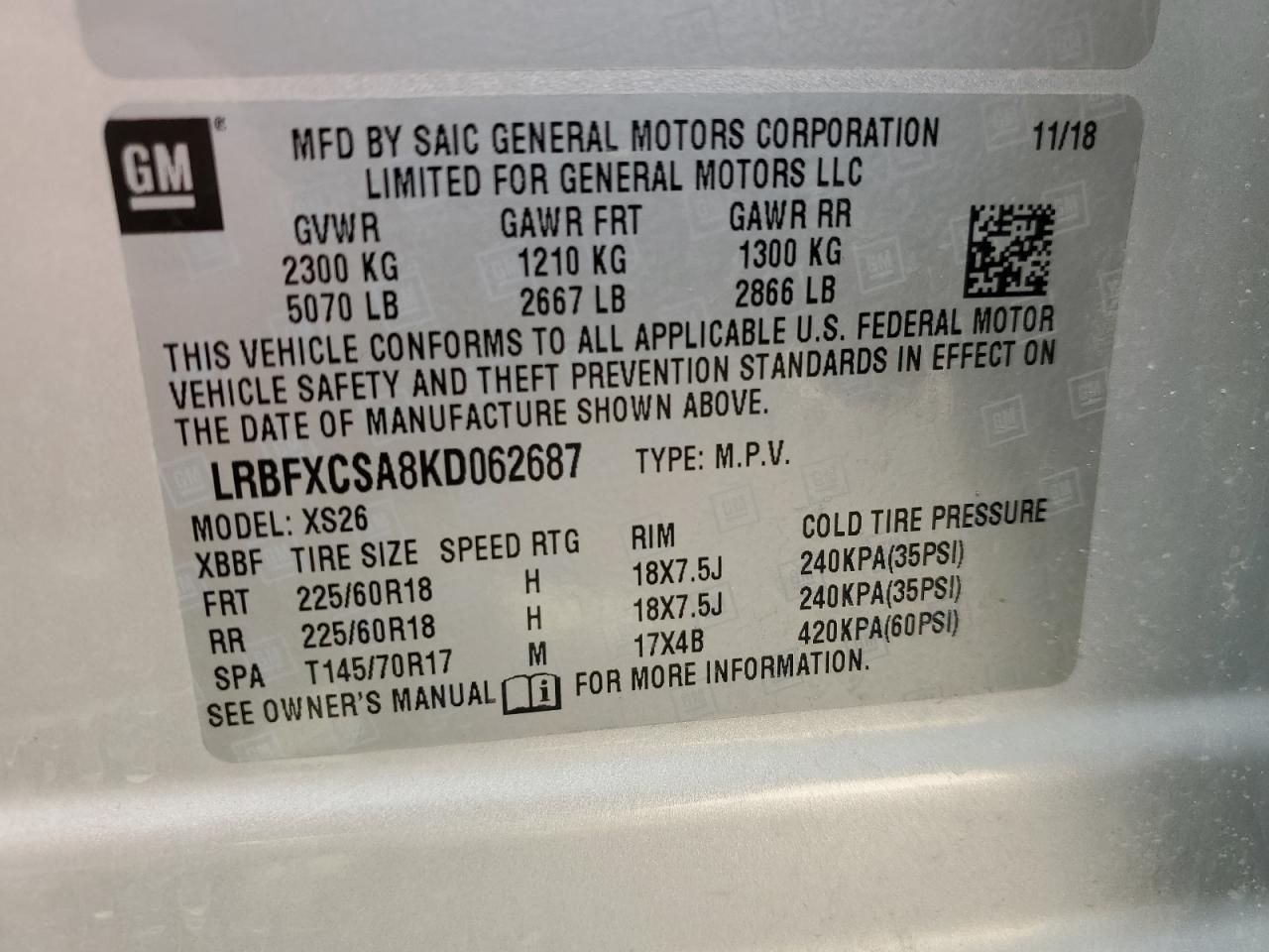 LRBFXCSA8KD062687 2019 Buick Envision Essence