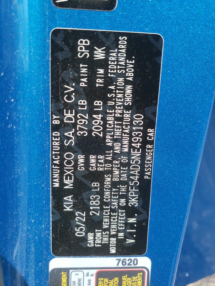 3KPF54AD5NE493130 2022 Kia Forte Gt Line