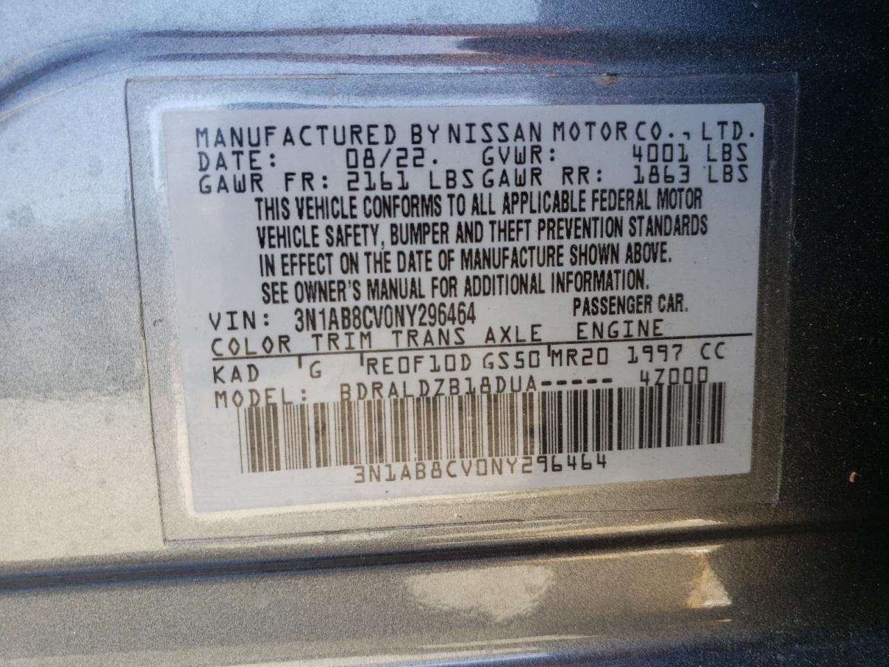 3N1AB8CV0NY296464 2022 Nissan Sentra Sv